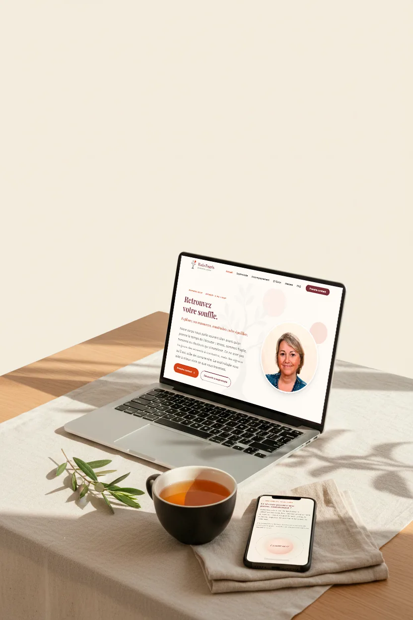 Site de Katia Engels affiché sur un ordinateur portable